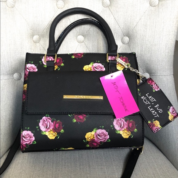 Betsey Johnson Handbags - Betsey Johnson Black floral purse with organizers
